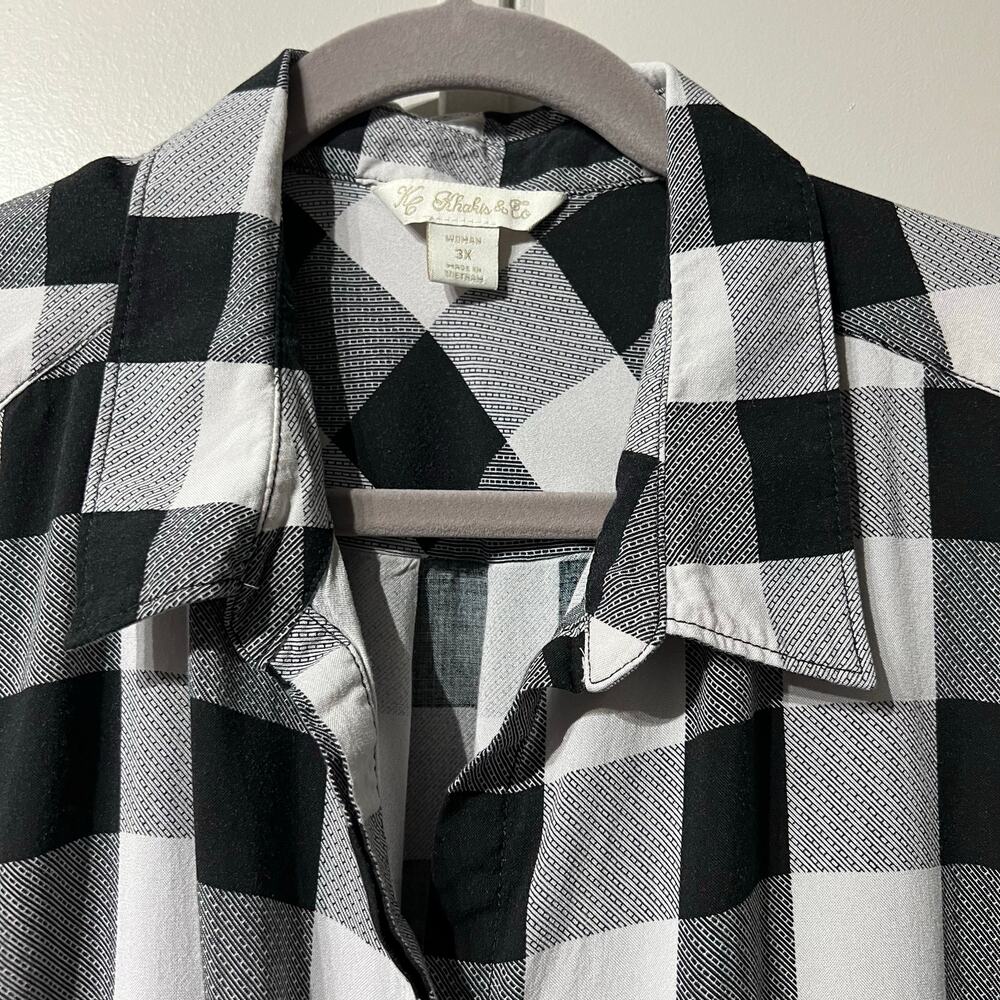 Khakis & Co Plaid Long Sleeve Double Pocket Button Down Blouse | Women's Plus 3X - Picture 2 of 9